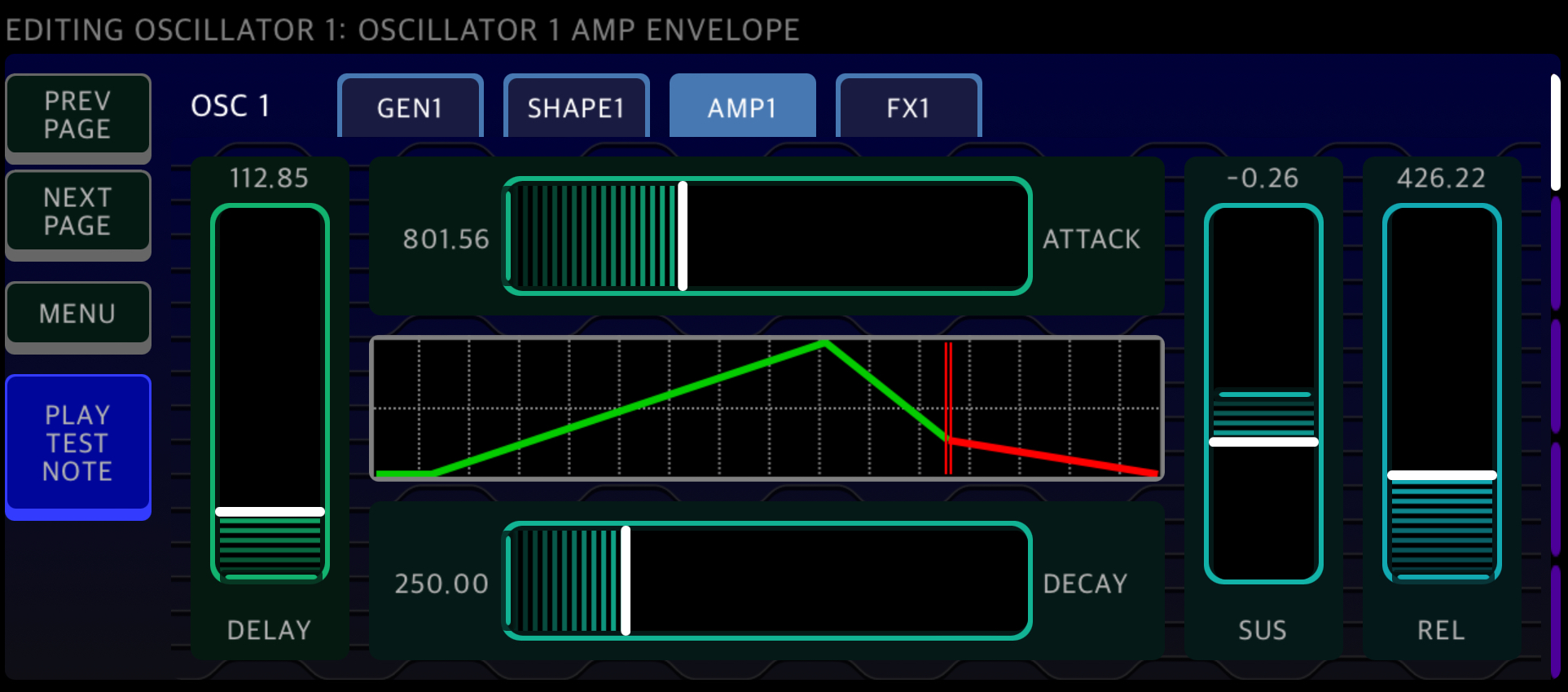 Oscillator page, amplifier tab