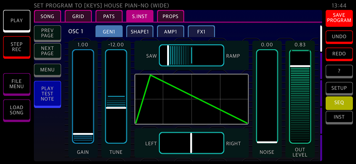 Screen shot of ANILOG sequencer instrument editor interface
