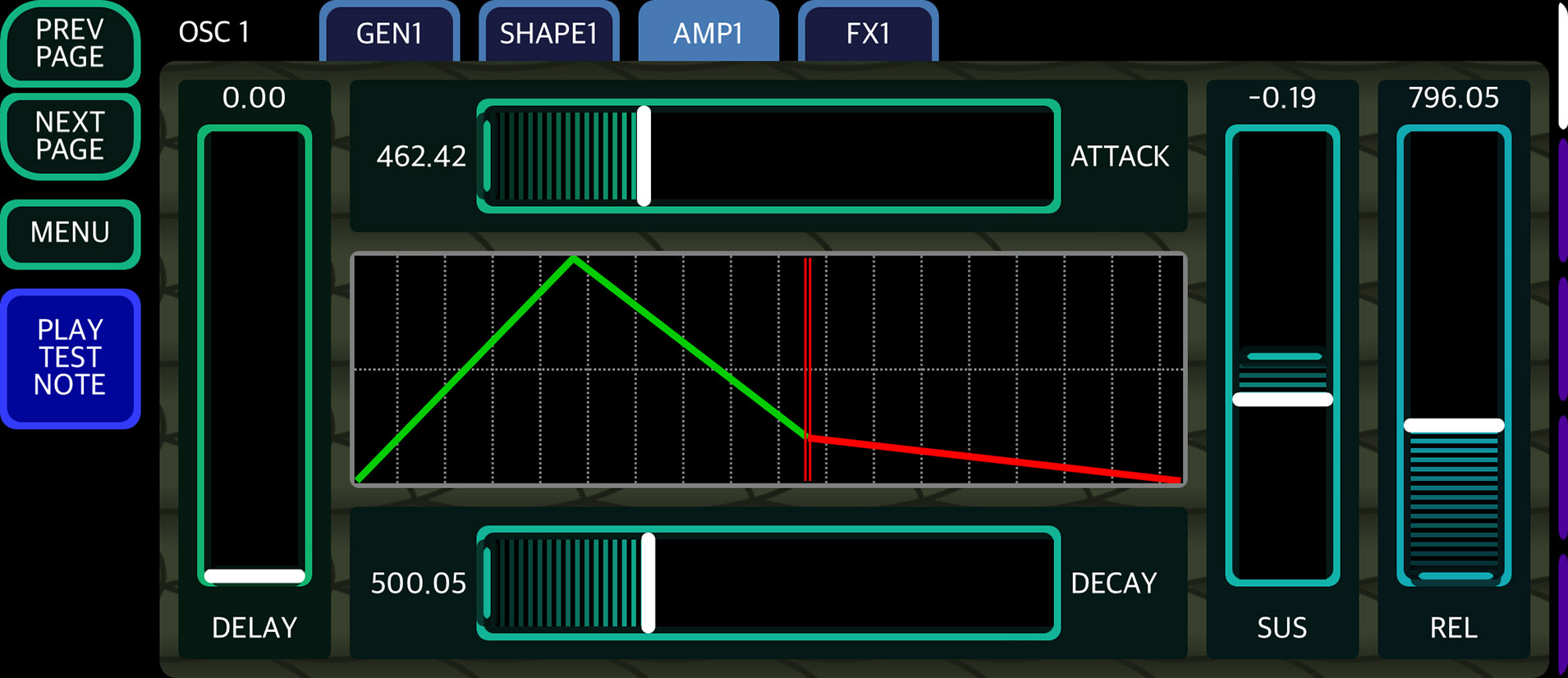 Oscillator page, amplifier tab