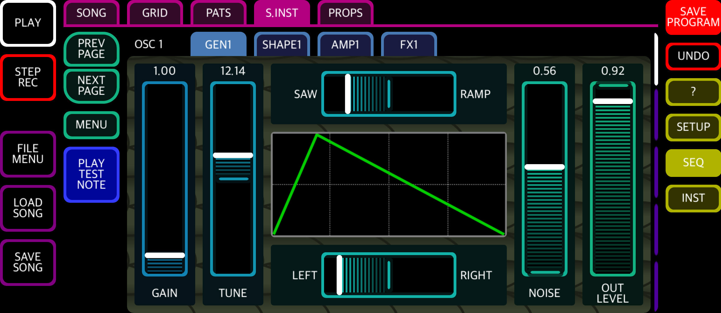 Screen shot of ANILOG sequencer instrument editor interface